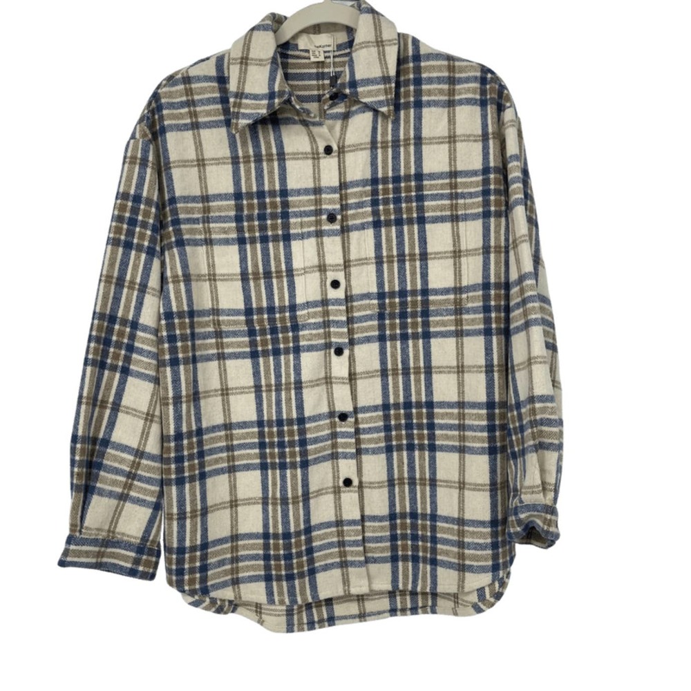 THE KORNER CREAM, BLUE & TAN PLAID DESIGN SOFT & LIGHTWEIGHT SMALL
